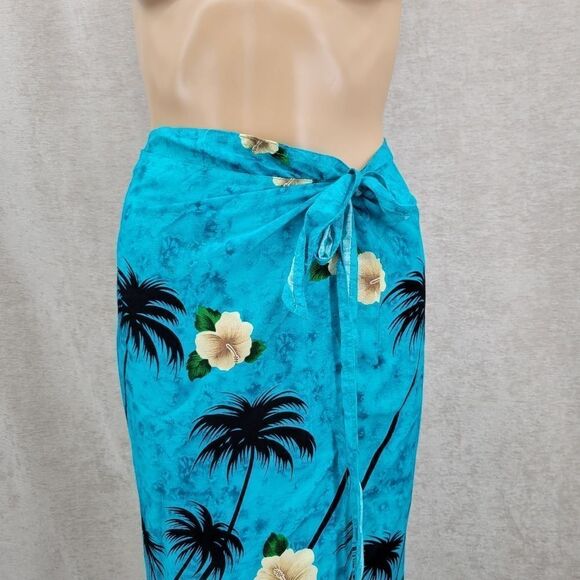 Thai Two Vintage Wrap Skirt and Tank Set Blue Tropical Hawaiian Women's - Picture 9 of 16
